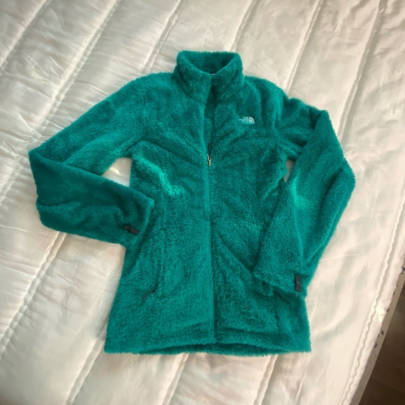 The north face teal green fuzzy soft fleece faux Sherpa zip up jacket s - Picture 4 of 15